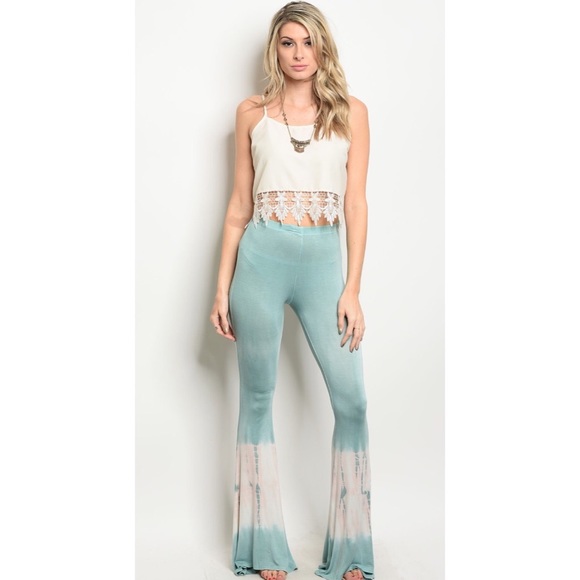 ❗️CLEARANCE❗️Mint Cream Tie Dye Bell Bottoms S M L - Picture 2 of 4